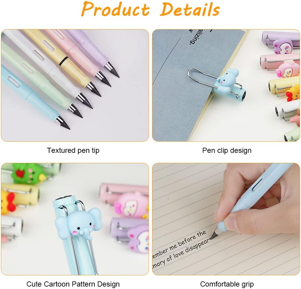 Ainiv Inkless Pencil with Eraser - 5 Sets Infinity Pencil, Reusable with Extra 5 Eraser & 5 Replaceable Nibs for Home, Office & School Writing, Drawing