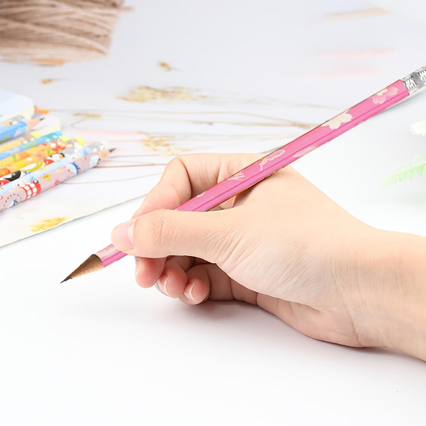 48 pcs Flowers Pencils with Eraser Wood Pencils Bulk for Writing and Drawing (Flowers, 48)