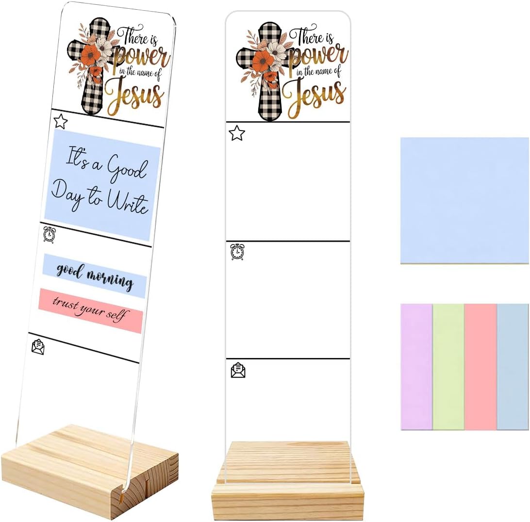 Sticky Notes Monitor Memo Board Acrylic Note Holder with Removable Wooden Base, Everything is Fine Logo Desk Set Includes 200 Sheets Two Sizes Sticky Notes, Office Desk Accessories Organizer