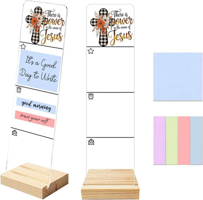 Sticky Notes Monitor Memo Board Acrylic Note Holder with Removable Wooden Base, Everything is Fine Logo Desk Set Includes 200 Sheets Two Sizes Sticky Notes, Office Desk Accessories Organizer