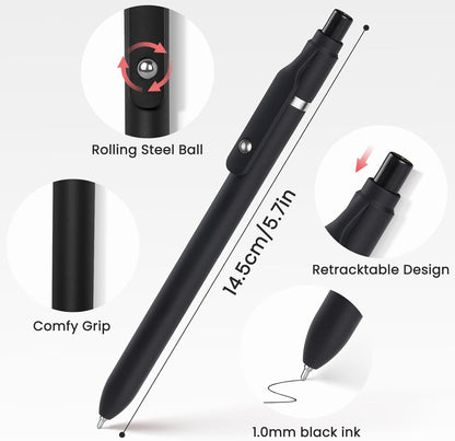 Sooez Ballpoint Pens Retractable, 12 Pack Black Pens ballpoint with Comfort Grip, Smooth Writing Fidge Pen for Journaling, Cute Office and School Supplies Bulk Pens, 1.0mm Medium Point Black ink