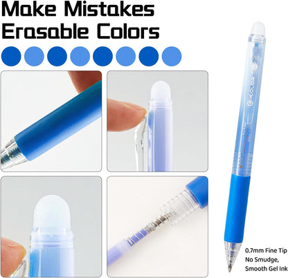 Retractable Erasable Gel Pens Clicker,Fine Point 0.7mm Smooth Writing Pens,Cute Pens For Writing Journaling Taking Notes School Office Home. (12 Colors)