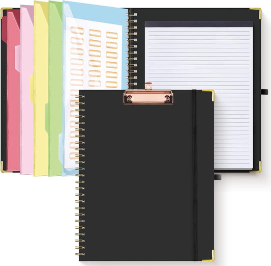 HAUTOCO Clipboard Folio with Refillable Notepad for Letter Size (11" x 8.5"), 5 Dividers with 10 Pockets, Elastic Pen Holder and File Folder Labels, Spiral Nurse Clipboard Artboard(Green)