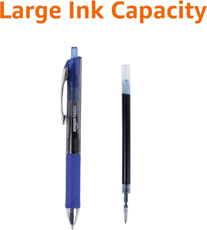 Amazon Basics Retractable Gel Pens, Fine Point 0.7mm, Smooth Writing, Assorted Colors, 12-Pack