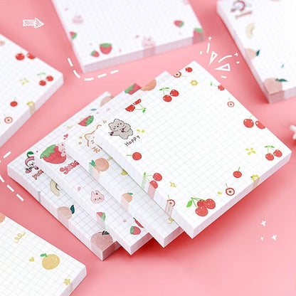 4 Pack Cute Sticky Notes Kawaii Sticky Notes Memo Pad 3.1x3.1 Inches Self-Stick Note Pads Colorful Fruit Sticky Note Pads for Girls DIY Office Home School (320 Sheets), 4 Pads 80 Sheets/Pad