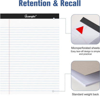 12 Pack White Legal Pads 8.5 x 11 Wide Ruled Note Pad 50 Sheets Notepads Micro Perforated Writing Pad for Work Study Daily Note Taking List