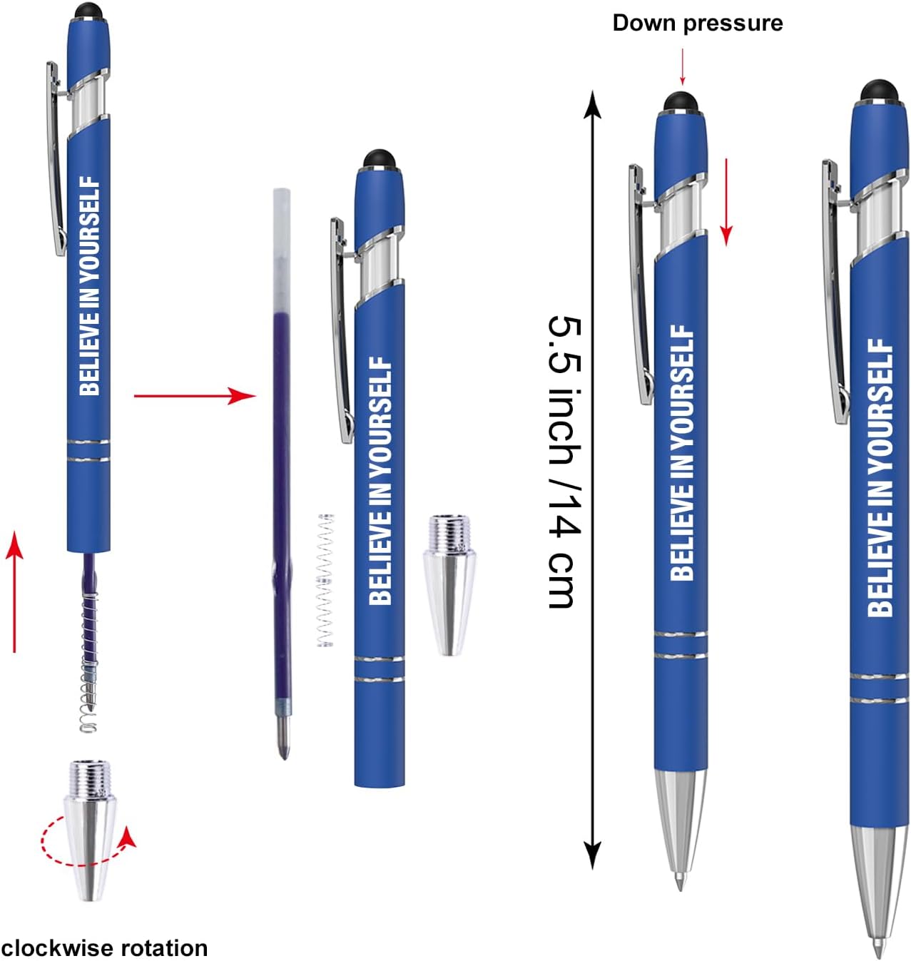 Actsun Funny Pens - 12 Pack Fine Point Smooth Writing Pens with Inspirational Tips, Black Ink, Touch Stylus Screens, Motivational Gift for Office & Desk Accessories