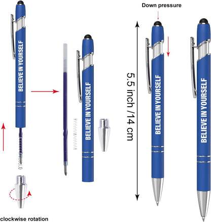 Actsun Funny Pens - 12 Pack Fine Point Smooth Writing Pens with Inspirational Tips, Black Ink, Touch Stylus Screens, Motivational Gift for Office & Desk Accessories