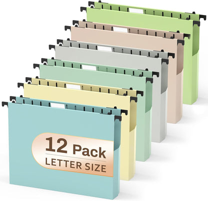 12 Pack Hanging File Folders, Blue Hanging File Folders, Plastic File Folder Hanging with Tabs, Filing Cabinet Folders Organizer Letter Size Paper Storage - Home Schoool Office Supplies