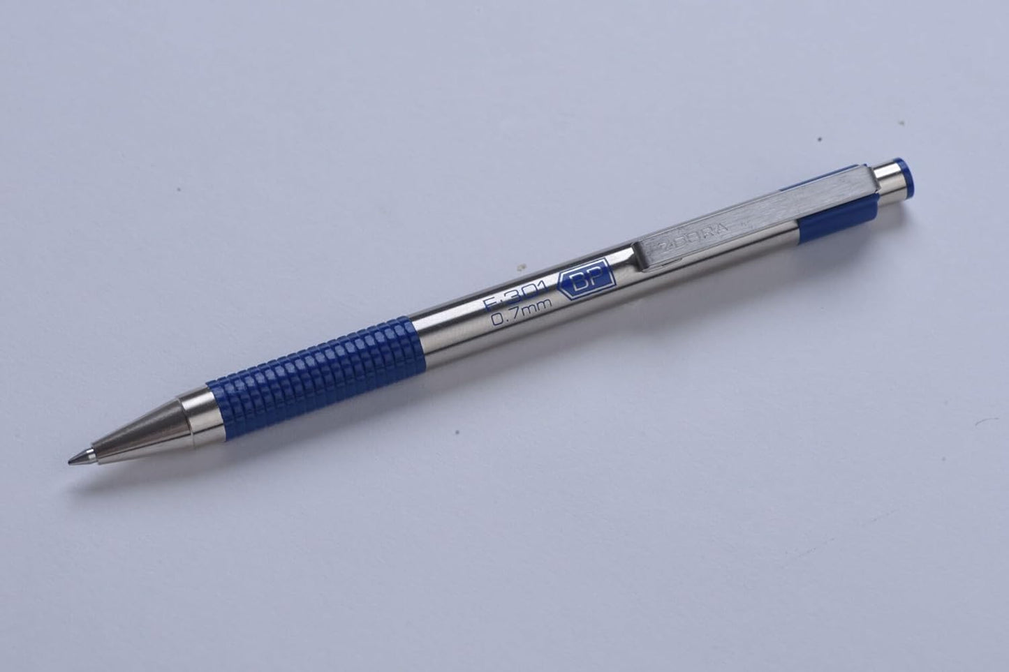 Zebra Pen F-301 Ballpoint Black, Blue, Red and Green Ink, Fine Point 0.7mm Pen, Easy-Glide Ink, Stainless Steel Retractable, Non-Slip Grip, Professional Design, Ideal for Office, 4-Pack (27174)