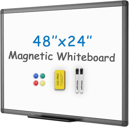 VIZ-PRO Magnetic Dry Erase White Board, 36 X 24 Inches, Black Aluminium Frame