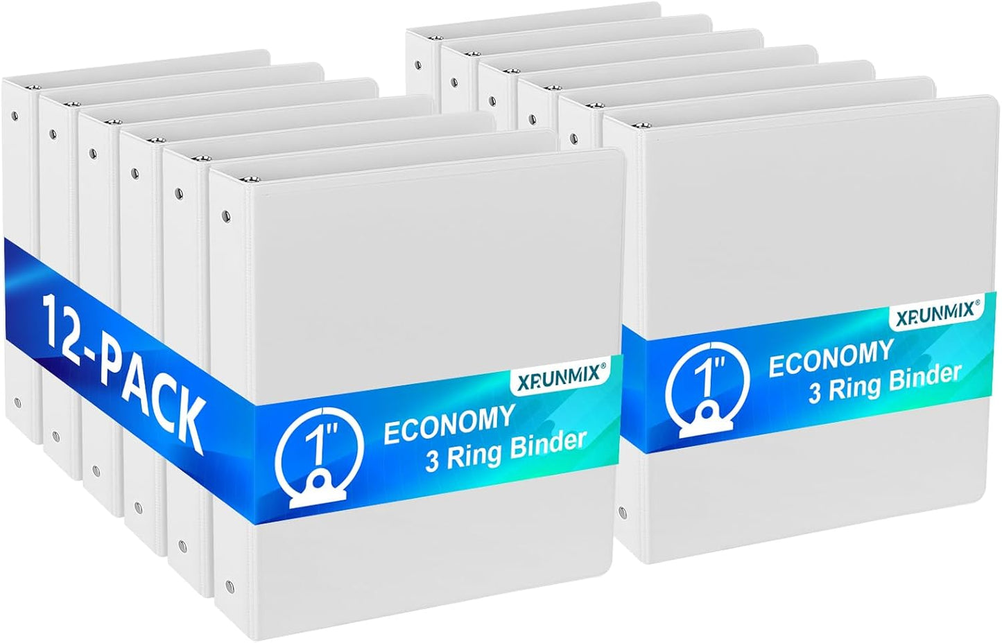 Bulk 24 Pack Economy 3-Ring Binders, 1 Inch, Round Rings, 200 Sheet Capacity, ClearVue Presentation View, Non-Stick, White (24)