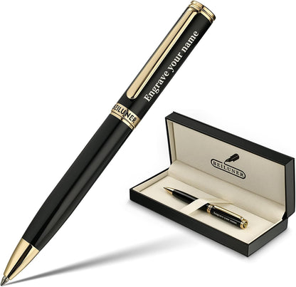 BEILUNER Luxury Gel Pen with 24K Gold Finish, Black Piano Lacquer, Luxury Grade Craftsmanship, Best Pen Gift Set for Men and Women, Professional, Executive, Office, Retractable Nice Pens