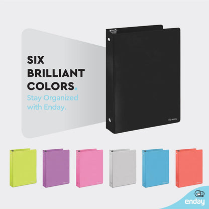 Enday 1 Inch Binder (6 Pack - Grey) 3 Ring Binder 1 inch with Clear View Cover and 2 Inside Pocket - for Letter Size 8.5 x 11'' Paper, Ideal for School Supplies, Office, and Home