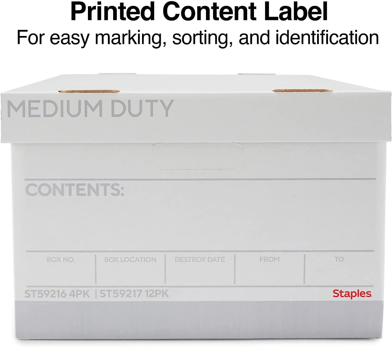 STAPLES Corrugated File Box Lift Off Lid, Letter/Legal Size, White/Black, 10/Pack