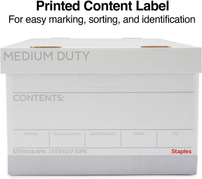 STAPLES Corrugated File Box Lift Off Lid, Letter/Legal Size, White/Black, 10/Pack