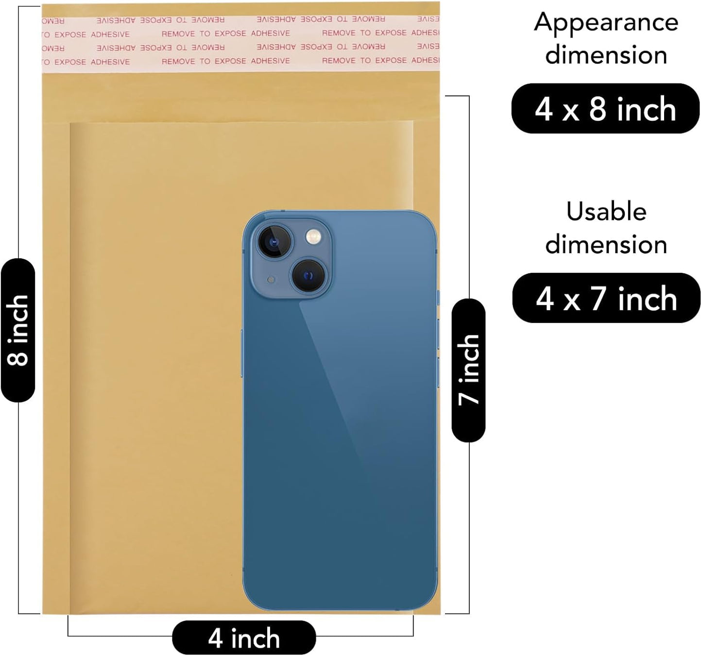 Fuxury Kraft Bubble Mailer 4x8” 50Pack Padded Envelopes Usable Size 4x7" Strong Adhesion Thick Bubble Envelopes Waterproof Cushioned Bubble Mailers Packaging for Small Business #000 Yellow