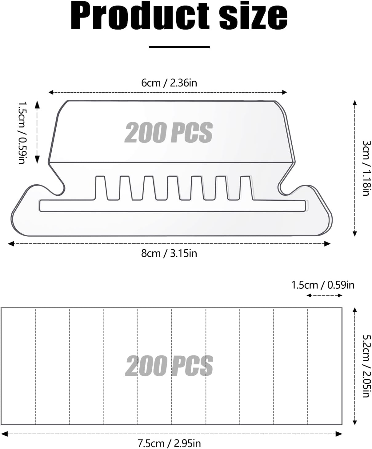 200 Pcs Hanging File Folder Tabs and 200 Pcs 2 Inch Inserts Labels, Plastic File Folder Tabs for Hanging Folders Files (Transparent)