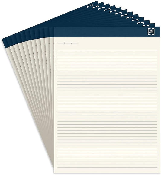 TRU RED Notepads, 8.5” x 11.75”, Wide Ruled, Canary, 50 Sheets/Pad, 12‑Pack