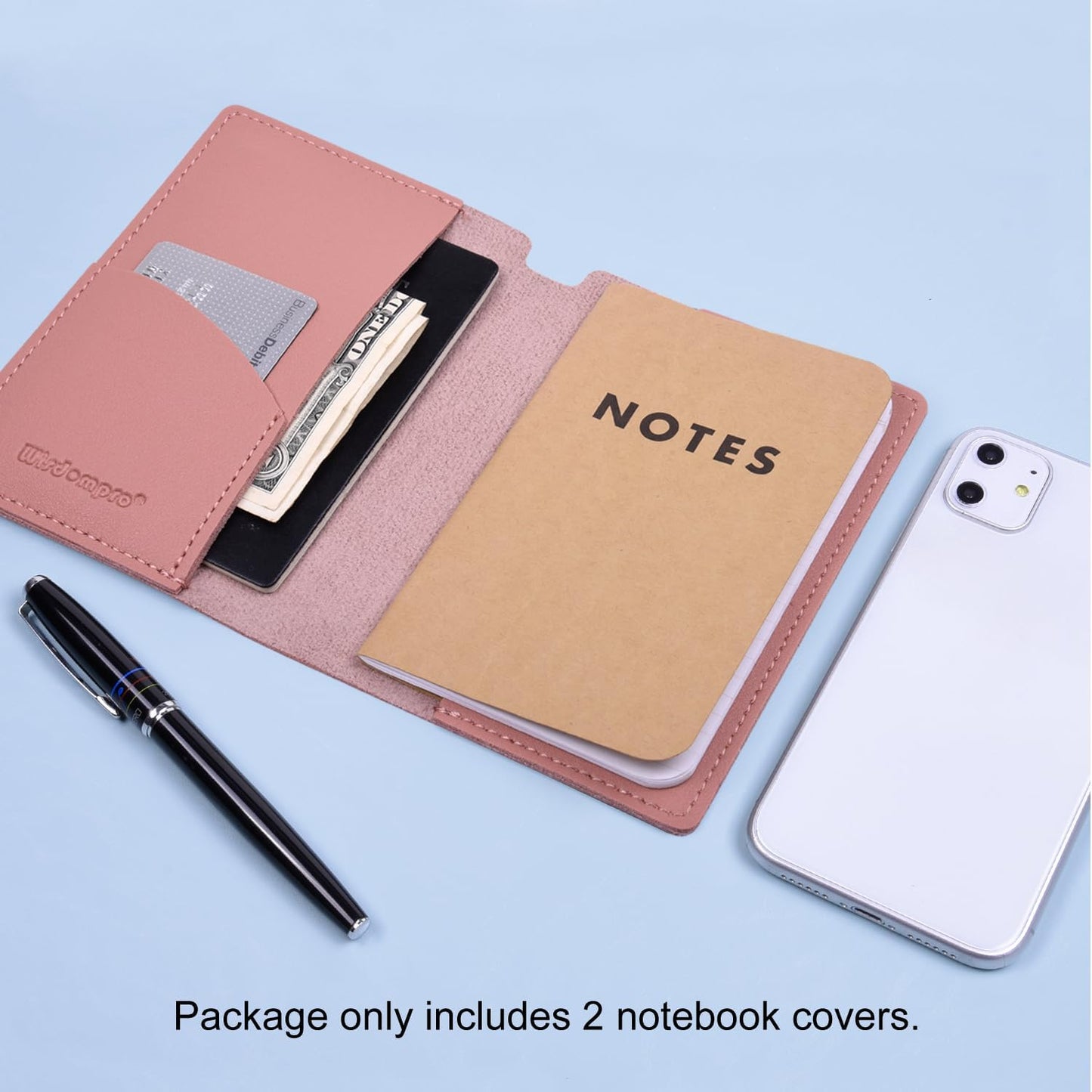 Wisdompro Journal Cover, 2 Pack PU Leather Notebook Cover for Field Notes, or other 3.5" x 5.5" Pocket Notebooks - Blue