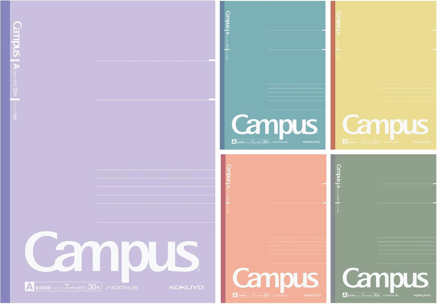 KOKUYO Composition Notebooks, 5 Pack Campus Semi-B5 Comp Book with Dot B 6mm Ruled, 30 Sheets, School Lined Notebook in Shear Stone, Journal Notebook for Women Work Study Note Taking(NO-GS3CWBT-L1X5)