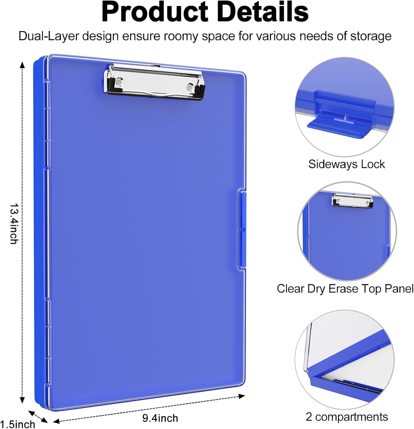 Piasoenc Clipboard with Storage, 8.5 x 11 Clip Boards with 2 Storage Case and A4 Paper Folder, Clear Dry Erase Top Panel, Heavy Duty Plastic, Folio & Side Opening, for Nurses, Teachers, Lawers,Black