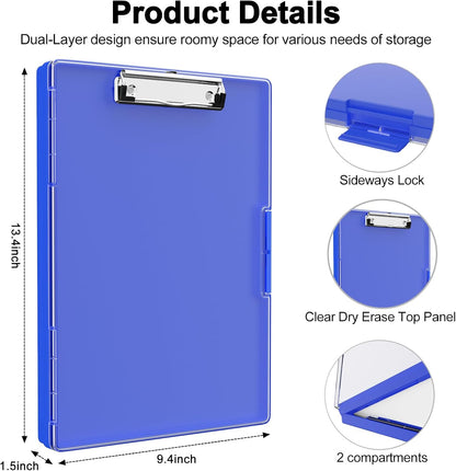 Piasoenc Clipboard with Storage, 8.5 x 11 Clip Boards with 2 Storage Case and A4 Paper Folder, Clear Dry Erase Top Panel, Heavy Duty Plastic, Folio & Side Opening, for Nurses, Teachers, Lawers,Black