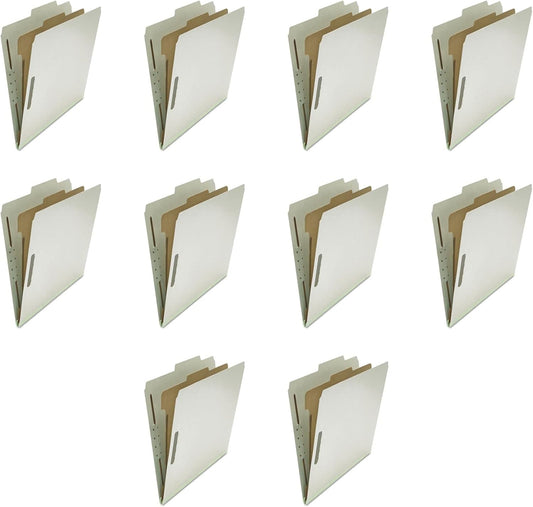 Universal 10252 Pressboard Classification Folder, Letter, Four-Section, Gray, 10/Box