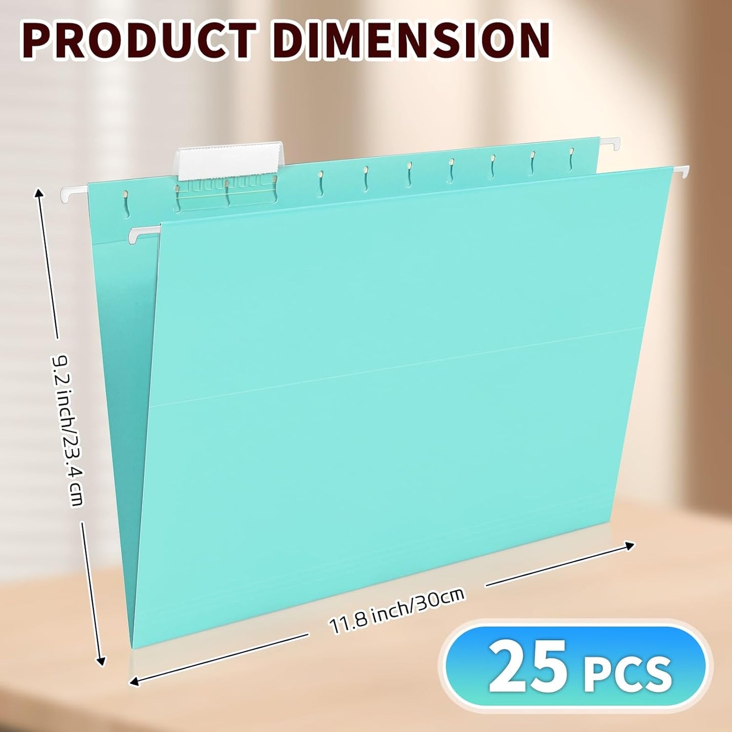 25-Pack Green Hanging File Folders, Letter Size (8.5" x 11") with 1/5-Cut Tabs,Includes 35 Transparent Label Cards & 50 Sticker Labels for Home & Office Organization