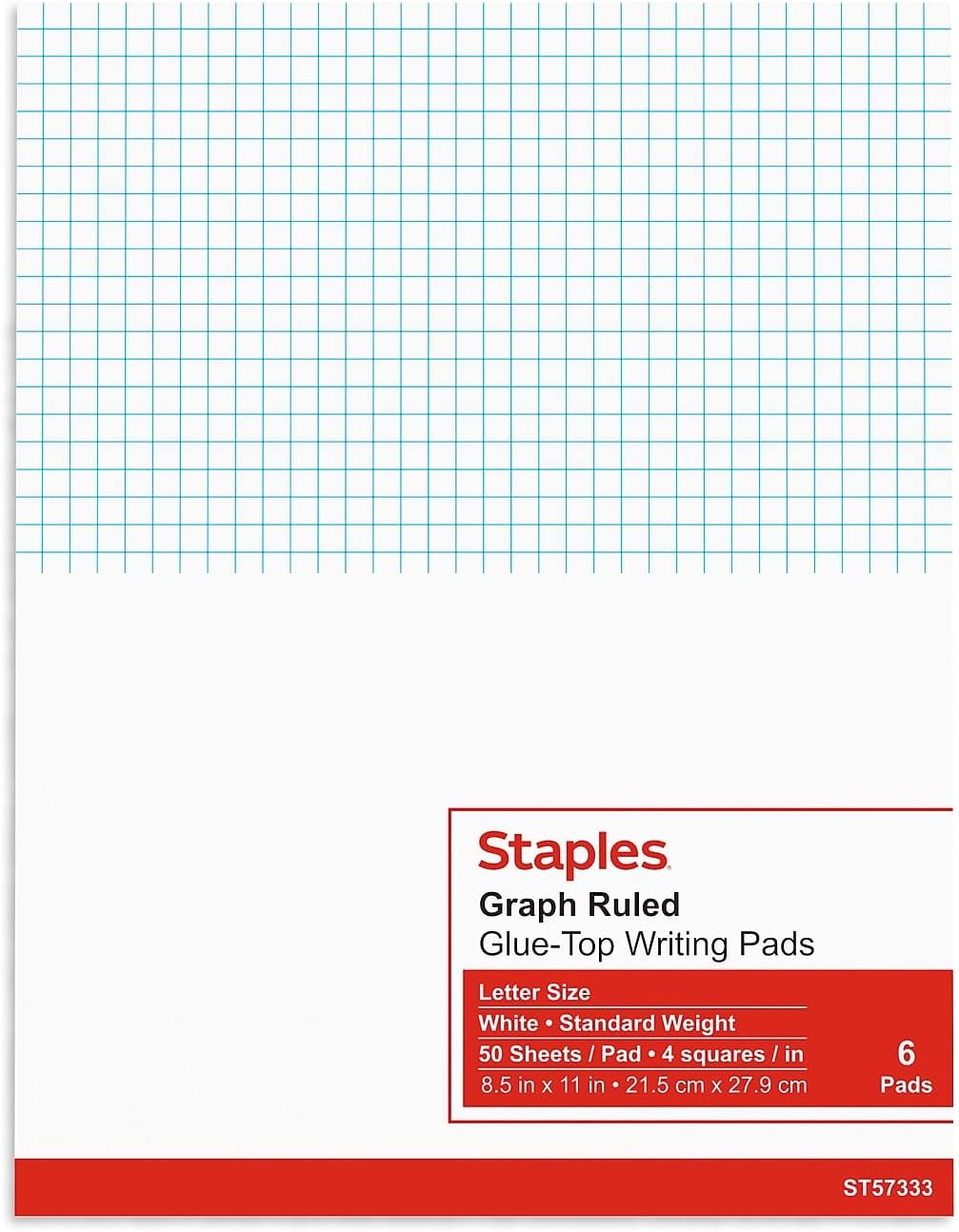 STAPLES Graph Pads, 8.5” x 11”, Graph Ruled, White, 50 Sheets/Pad, 6‑Pack