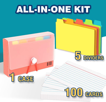 H4D 3x5 Index Card Case with 100 Heavyweight Ruled Index Cards and Dividers, Black