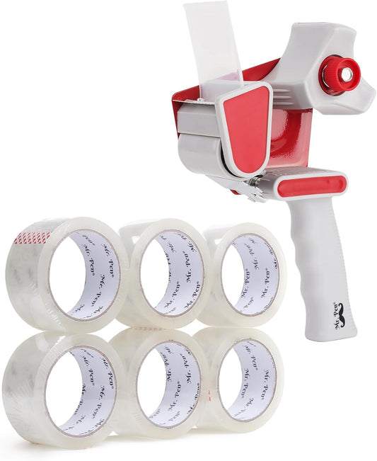 Mr. Pen- Heavy Duty Packing Tape, 1.88" Wide, 60 Yard, 6 Pack With 1 Dispenser Gun, 2 Inch, Clear Packaging Tape for Moving Boxes