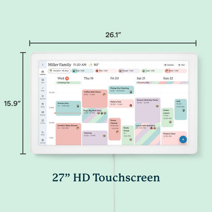 Skylight Calendar Max: 27-Inch Smart Digital Calendar & Chore Chart, Family Organizer with Interactive Touchscreen Display – Wall Mountable in Portrait or Landscape, Classic White Frame