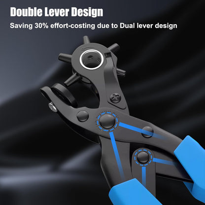 Diyife Professional Leather Hole Puncher, Full Set Punch Tool Kits for Belt, Watch Band, Shoe, Crafting, Handbag Straps, Fabric, with Extra Punch Plates and Ruler, Multi Hole Sizes Make - Blue