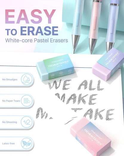 Four Candies Mechanical Pencil Set - 0.7mm (Medium Point), 6PCS Cute Pencils Mechanical with 360PCS (HB & 2B) Lead Refills & 12PCS Erasers & 1PCS Storage Case, Pastel Aesthetic Lead Pencils for School