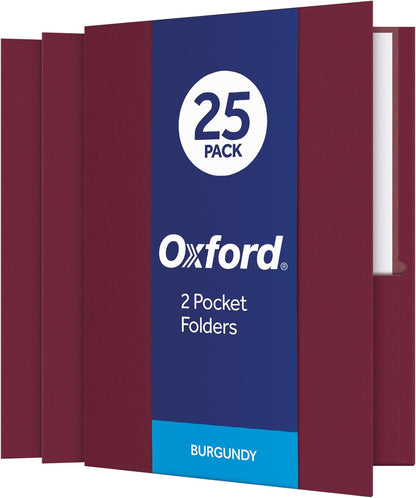 Oxford Twin-Pocket Folders, Textured Paper, Letter Size, Dark Blue, Holds 100 Sheets, Box of 25 (57538EE)