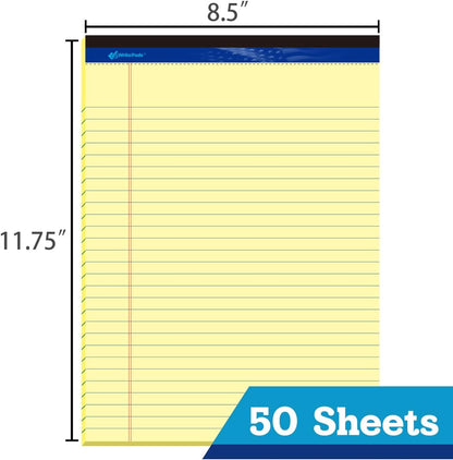 6 Pack Legal Note Pads Wide Ruled 8.5" x 11" Writing Pads (50 Sheets/Pad) White Recycled Paper Micro-Perforated Notepad Hard Back Notepads for Office & School Supplies - Made in USA