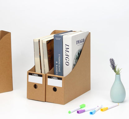12 Pcs Cardboard Magazine File Holder Boxes with Labels, Magazine Holder Desk Organizer for Documents Storage, Foldable Folder Holder File Organizer Box Vertical File Folder Box for Desk