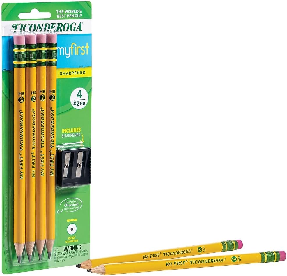 Ticonderoga My First Wood-Cased Pencils, Pre-Sharpened, 2 HB, Yellow, 12 Count