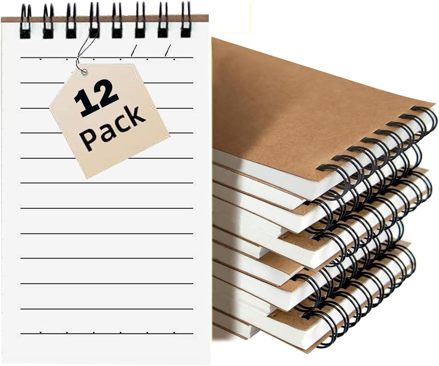12Pack Pocket Notebooks, 3x5 Inch 60 Sheets/120 Pages 9MM Wide Ruled‌ Mini Kraft Spiral Notebook, Small Notepads, Top Bound Pocket Size Note Pads With Lined Pages,Memo Pads For Home,School,Office(12)