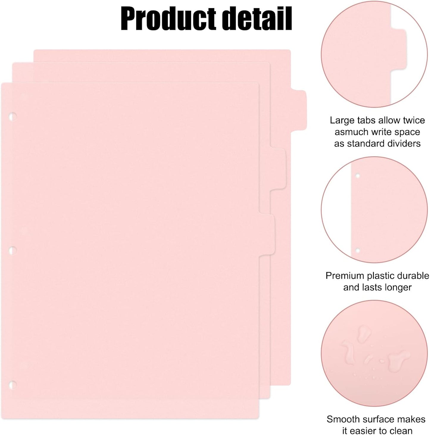 8Pcs 3 Ring Black Binder Dividers with 8 Tabs,A4 Sturdy Plastic Dividers Aesthetic Dividers for Binder,Insertable Black Binder for Office Homework Notebook Binder Page Supplies