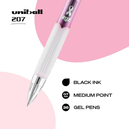 uni-ball 207 Retractable Gel Pens Medium Point, 0.7mm, Black, 12 Pack