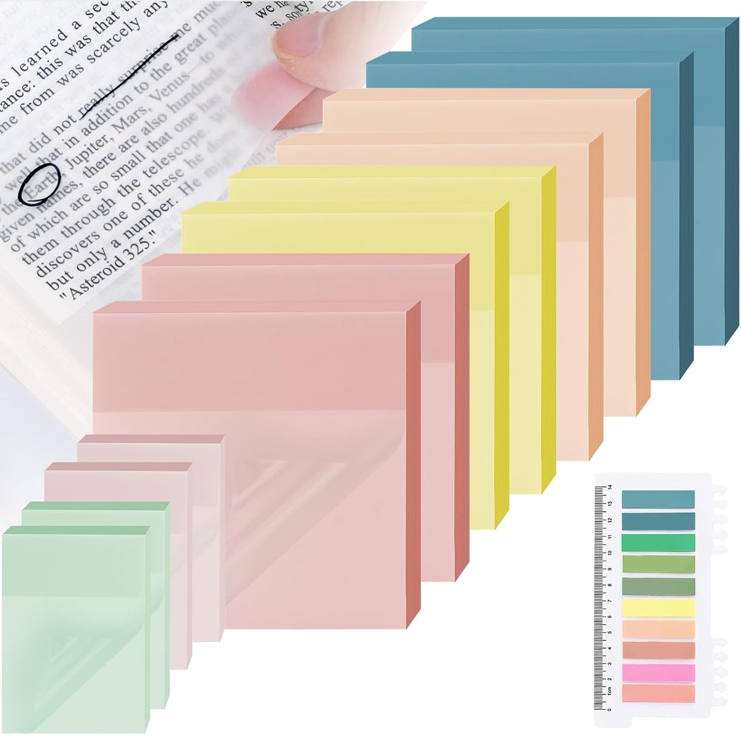 6 Pads Transparent Sticky Notes with Sticky Tabs, Tecolu 3x3 inch Clear Sticky Notes【Waterproof, 5X Adhesive Strength】, See-Through Translucent Sticky Notes for School Office Bible Study Supplies
