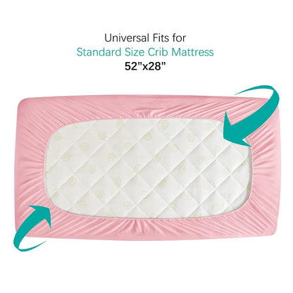 Crib Mattress Protector Sheets Waterproof 2 Pack, Quilted Crib Mattress Pad Cover Fitted Fits for Toddler Bed Mattress, White, 52” x 28”
