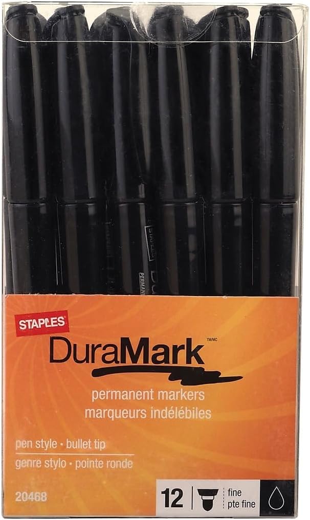 STAPLES Permanent Markers, Fine Tip, Black, 12 Pack – Duramark Everyday Markers for Writing, Labeling & Office Use