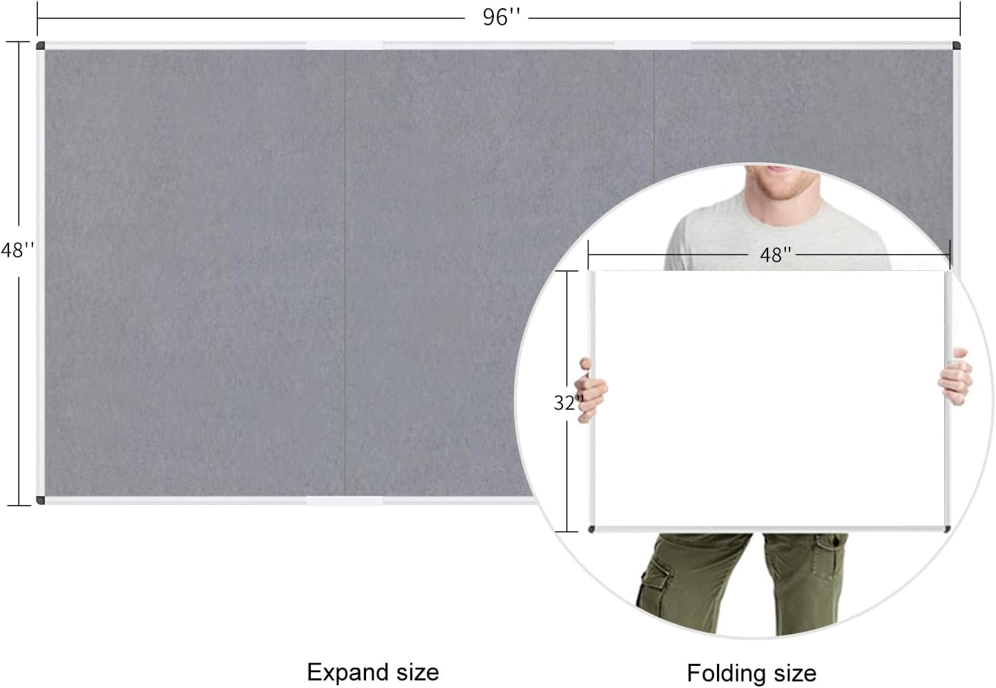 VIZ-PRO Large Fabric Bulletin Board/Foldable Notice Board Felt Gray, 60 X 48 Inches, Silver Aluminium Frame