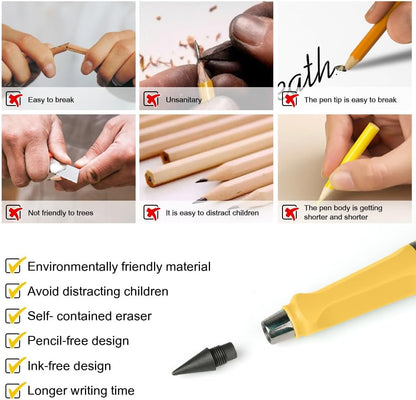 Ainiv Inkless Pencil with Eraser - 5 Sets Infinity Pencil, Reusable with Extra 5 Eraser & 5 Replaceable Nibs for Home, Office & School Writing, Drawing