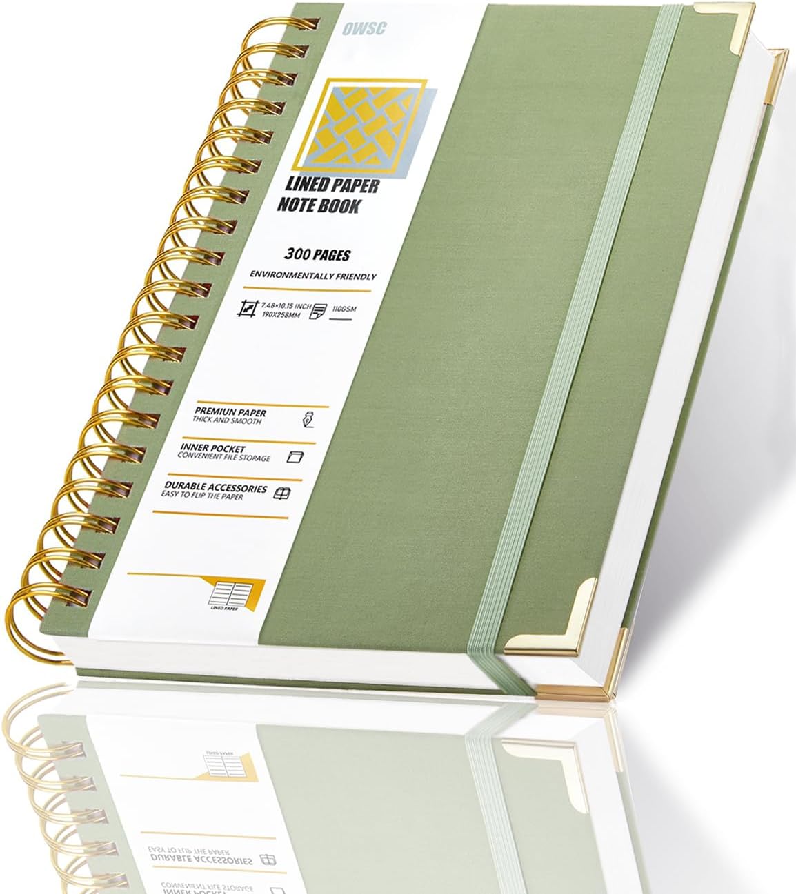 OWSC Lined Spiral Notebook with thick 110 GSM Papers, 320 Pages B5 Size College Ruled Notebook, Hardcover 7.1 x 10 Inches Journal for Women and Men, Notebooks for work, School (2 Pack B5 Grey Green)