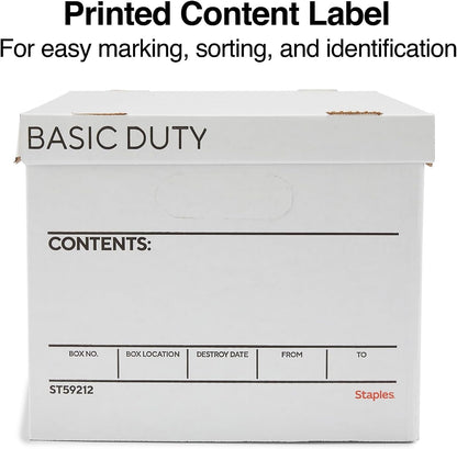 STAPLES Corrugated File Box Lift Off Lid, Letter/Legal Size, White/Black, 10/Pack