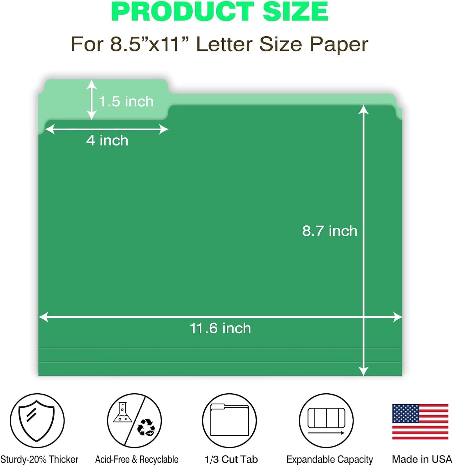 Manilla Folders 8.5 x 11 File Folders Letter Size Manila Folder with 1/3 Cut Tab 100 Pack Paper Folders for Office, School, Home, Business Filing Supplies Made in USA